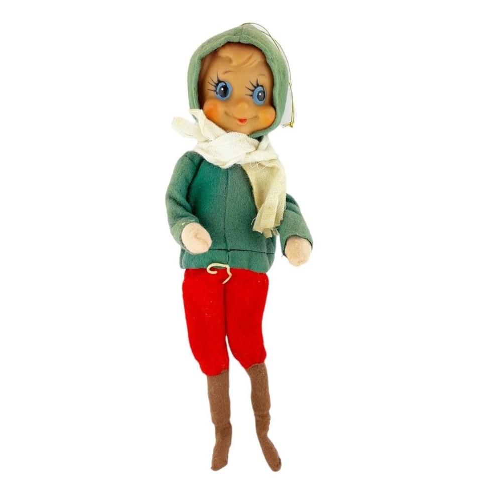Vintage Christmas Boy Bendable Poseable In Sweater Scarf Ornament Decoration